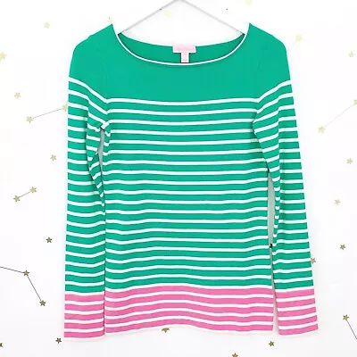 Lilly Pulitzer Sweater Size Small Green Pink Striped Maria Boatneck Pullover • $10