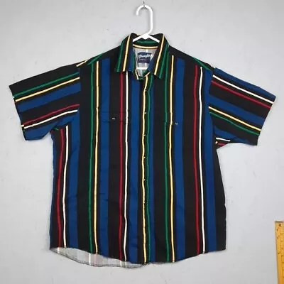 Vintage Wrangler Western Shirt Mens 2XL XXL Stripe Black Pearl Snap Cowboy Work  • $34.77