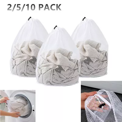 Large Mesh Laundry Bag With Drawstring Jumbo Machine Washing Hamper Accessories • $9.93