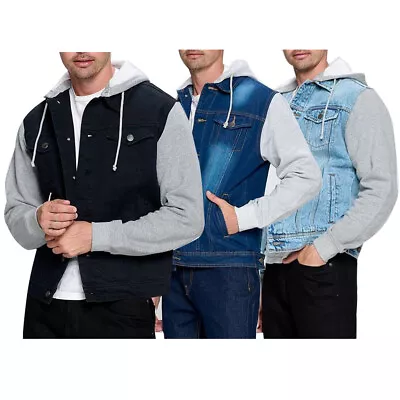 Men's Jacket Hoodie Denim Cotton Long Sleeve Hybrid Hooded Trucker Jean Jacket • $37.88