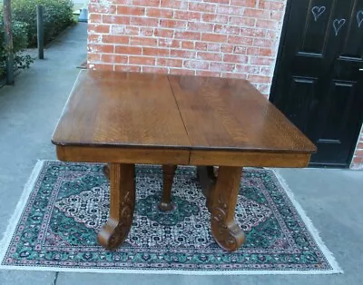 American Antique Oak Empire Style Dining Table / 3 Leaf Kitchen Table • $1750