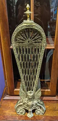 Vintage Brass Fireplace Folding Peacock Fan Screen Griffin Gargoyle Regency • $199.99