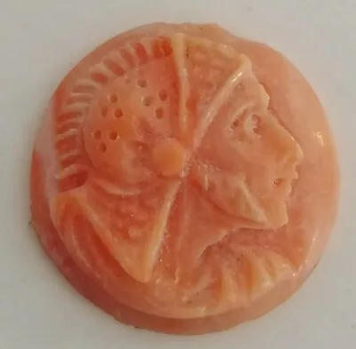 Vintage Roman Soldier Face Hand Carved Salmon Coral Pendant Charm  • $120