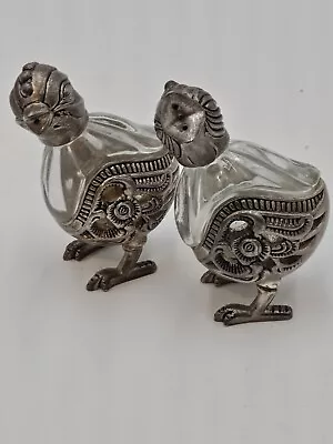 Vintage Godinger Silver Plate & Crystal Salt & Pepper Shaker Set Chicks Chickens • $32