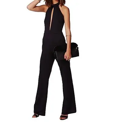 Miss Selfridge Black Jumpsuit Catsuit Halter Neck Wide Leg (uk 4-16) • £9.99