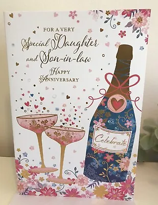 Daughter And Son-IN-LAW WEDDING ANNIVERSARY CARD. Gold Foil. Wrapped . • £2.29