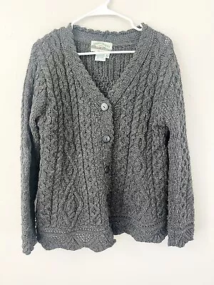 ARAN CRAFTS Gray Merino Wool Fisherman Button Down Sweater Made In Ireland Med • $34