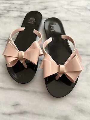 Mel By Melissa Girls Slides Size 34/35 3 Pink Bow Slip Ons Dust Bag Included EUC • $25