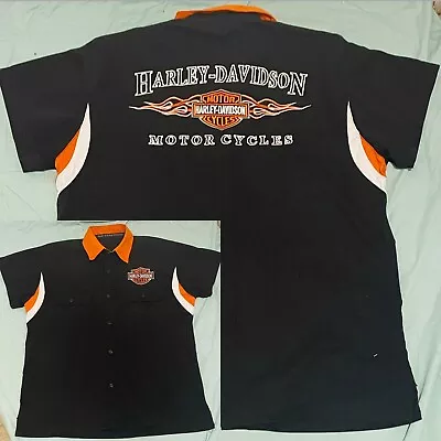 HARLEY DAVIDSON Garage Mechanics Shirt Mens VINTAGE Embroidered - SIZE MEDIUM • $54.95