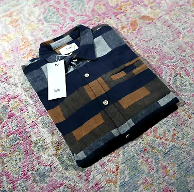 Folk Grader Shirt Flannel Size 5 Black Rust XL RRP £125 YMC Norse Terrace APC CP • £68