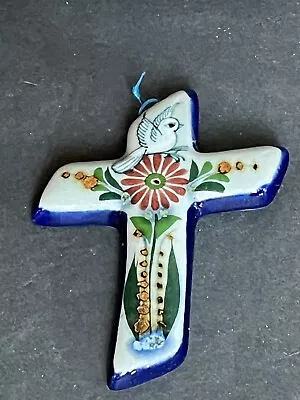 Mexican Cross Folk Art Ceramic Hand Painted Wall Hanging Easter Christianity • $16