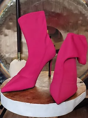 Mango Sock Pointed Heel Ankle Boots Magenta Size UK 5 • £45