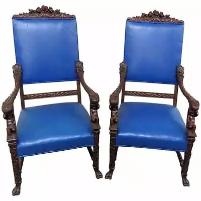 RJ Horner Quality Carved Walnut Figural Armchairs C1880s New York • $2695.50