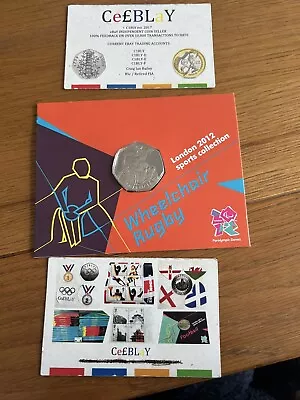 2012 LONDON OLYMPIC SPORTS 2011 - WHEELCHAIR RUGBY 50p COIN UNC SEALED IN CARD.. • £6.45