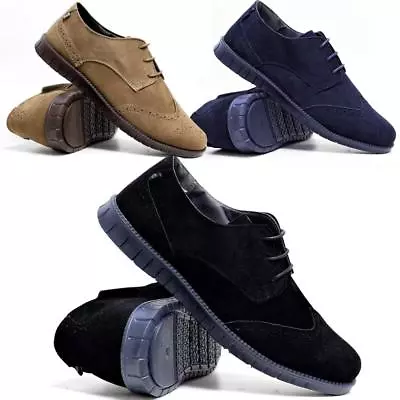 Mens Formal Office Shoes Work New Faux Suede Lace Up Brogues Desert Shoes Size • £9.95