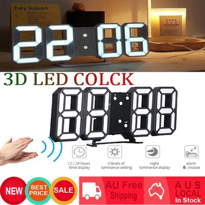 $15.95 • Buy 3D LED Digital Wall Clock Alarm Date Temperature Table Desktop Home Decor USB AU