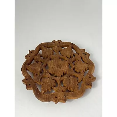 Vintage Hand Carved Himalayan Jungle Sheesham Wooden Trivet 6 Inches • $9.36