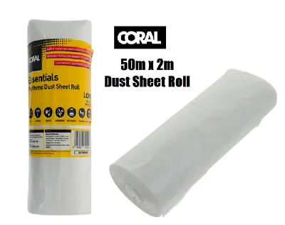 Dust Sheet Roll Cover Painting Decorators 2M X 50M Plastic Coral Clear Polythene • £8.45