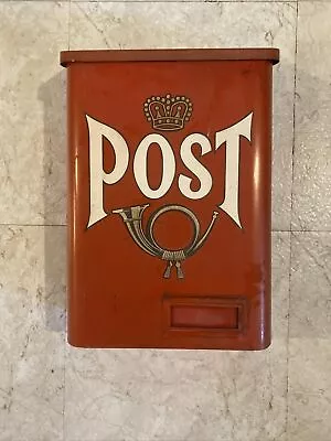 VINTAGE SWEDISH MAILBOX 14  X 9  Red English Euro Danish Wall Mail Post Box • $55