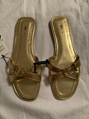 $29 • Buy New Zara Gold Criss Cross Sandals Size 8/39