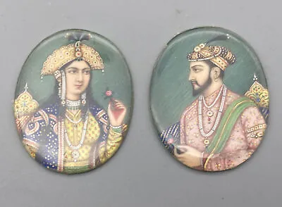ATQ 19th Century Miniature Painting INDIAN MOGHUL Mumtaz Sahan Shah Jahan PAIR • $119.95