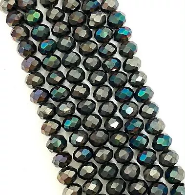 Faceted Rondelle Metallic Glass Crystal Abacus Beads 3x2 4x3 6x4 8x6 10x8 12x9 • £2.35