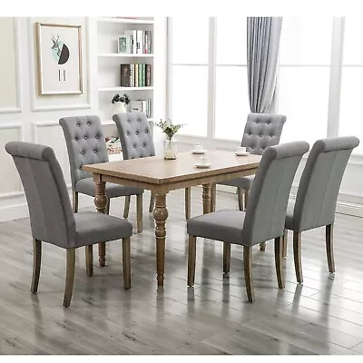 Set Of 6 Kitchen Dining Chair Upholstered Fabric Dinner Side Chair Tufted Wood • $269.99