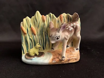 Vintage Artmark Anthropomorphic Bambi Deer And Frog Planter Made In Japan • $24.95