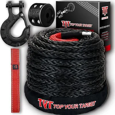 3/8  X 92' 25000LBS Synthetic Winch Line Cable Rope Off Road Vehicle SUV Black • $89.99