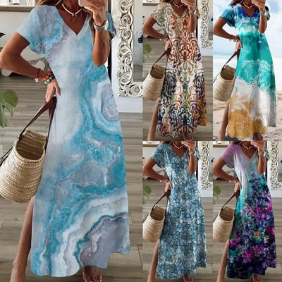 $39.07 • Buy Ladies Maxi Dresses Short Sleeve Long Dress Women Casual V Neck Party