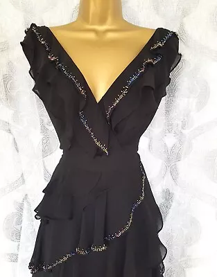 NEW! MONSOON UK 14 12 Black Layered Frill Beaded 20s Gatsby Flapper Style Dress • £39