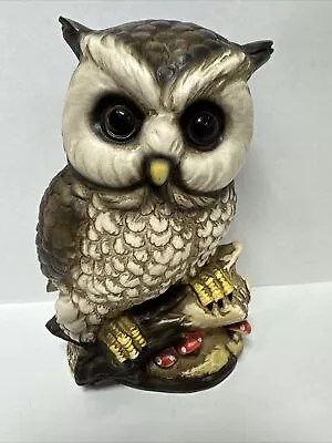 Vintage Ceramic Owl Figurine With Red Mushrooms 6 1/2 “ Tall No Chips-Cracks • $12.50