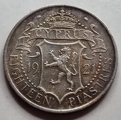 Cyprus 18 Silver Piastre 1921 Coin Au Toned • $300