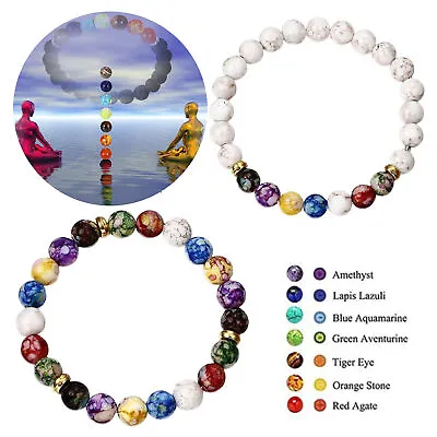 Natural Stone Hematite 7 Chakra Bracelet Healing Balance Beads Anti-Anxiety • $11.68