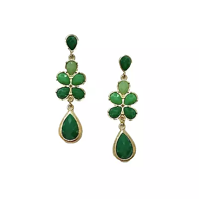 Boho Dangle Earrings Green Gem Charming Elegant Gypsy Hippy Chic Fashion Gold Tn • $9.99