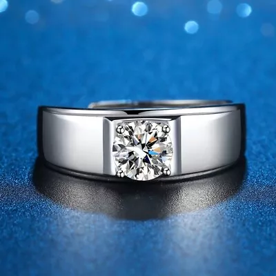 $59.99 • Buy GRA Certificated Real Moissanite Diamond Sterling Silver Men's Wedding Ring M115