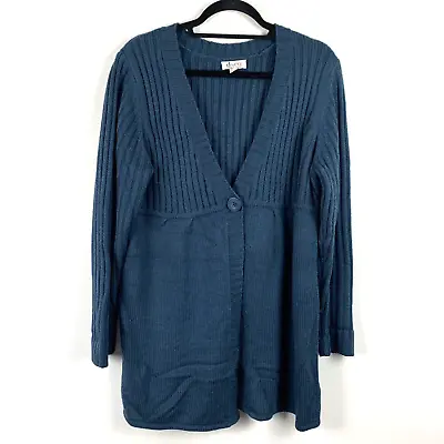 $23.18 • Buy Denim & Co. Woman's V-Neck Long Sleeve One Button Blue Cardigan Sweater Large