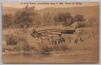 RPPC Postcard D.&H. R.R. Wreck Sept. 3 1908 Near Sidney N.Y. *C8145 • $20