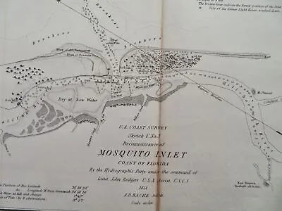 Mosquito Inlet Florida Massacre Bluff 1851 U.S. Coast Survey Nautical Map • $54