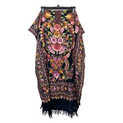 Black Pink Multi Floral Embroidered Shawl Oversized Scarf Boho Bohemian Indie • $24.99