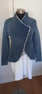 Sally Phillips  - Distressed Denim Jacket Sz6 Frayed Edges Dble Stitched Detail  • $76