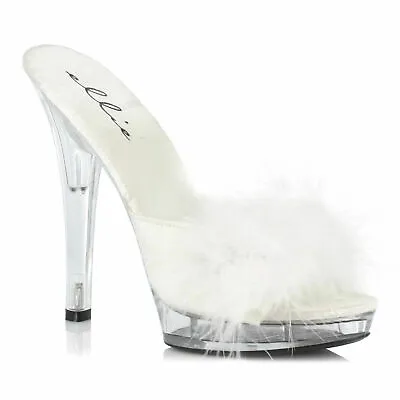 Ellie Maribou White Furry Halloween Costume Slippers Sandals 5  Heels Shoe SASHA • $42.99