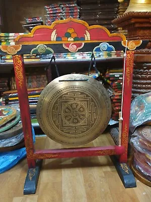 13  Tibetan Gong With Frame Om Mane Mandala Handmade Gong Yoga Meditation Nepal • $290