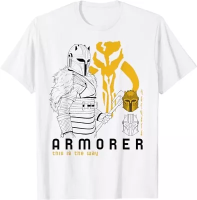 Star Wars Men’s The Mandalorian Armorer Line Art T-Shirt In White Size 4XL New • $12.90