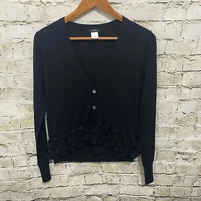 J Crew Womens Medium Black Rosette Merino Wool V Neck Cardigan Sweater FF17 • $17.49