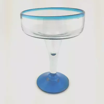 Amici Mexican Glassware Cobalt Blue Rim Hand Blown Margarita Glass 15oz • $7.50