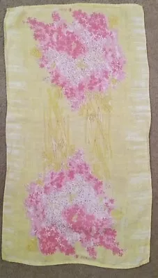 Vintage Vera Neumann Linen  Kitchen Tea Towel Pink Floral Signed - Pink/ Mustard • $25