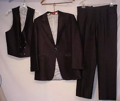 Disco Vintage 3 Pc Black & Blue PINSTRIPE Suit Vest C42 • $55