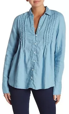 WoW FP Free People Sz XS Breezy Morning Blue Linen Button Up Shirt Top Blouse K7 • $17.99