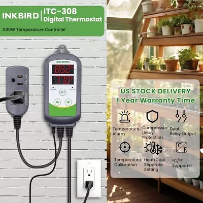 $26.43 • Buy Inkbird Temperature Controller Thermostat ITC-308 Refrigerator Brewing Heating